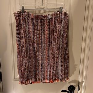 NWT Maeve Orange , Cream & Blue Tweed Mini Skirt With Fringe Hem. Size 16